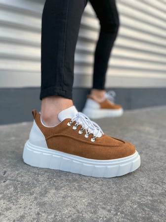 Duolc Bağcıklı Süet Erkek Günlük Rahat Taban Sneaker Ayakkabı - Taba