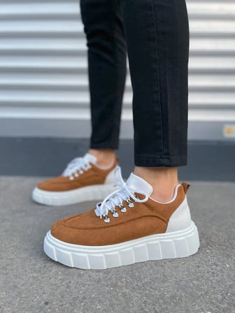 Duolc Bağcıklı Süet Erkek Günlük Rahat Taban Sneaker Ayakkabı - Taba