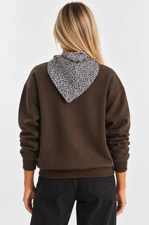Bisiklet Yaka Nakışlı Kadın Sweatshirt - Üç İplik Şardonlu Oversize Şık Tasarım - Acı Kahve