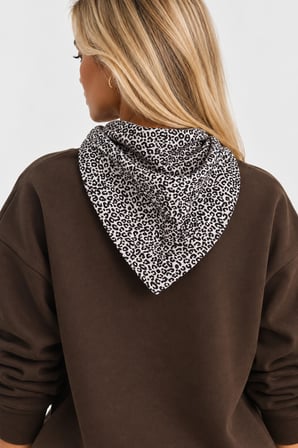 Bisiklet Yaka Nakışlı Kadın Sweatshirt - Üç İplik Şardonlu Oversize Şık Tasarım - Acı Kahve