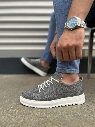 Looc Erkek Bağcıklı Keten Günlük Spor Klasik Ayakkabı - Gri
