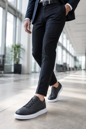 Emirp Cilt Bağcıklı Erkek Sneaker Günlük Ayakkabı - Siyah Beyaz