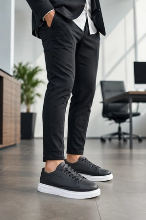 Emirp Cilt Bağcıklı Erkek Sneaker Günlük Ayakkabı - Siyah Beyaz