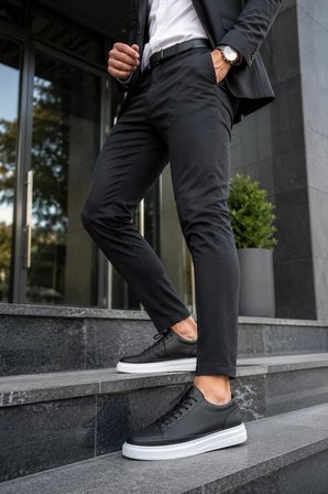 Emirp Cilt Bağcıklı Erkek Sneaker Günlük Ayakkabı - Siyah Beyaz