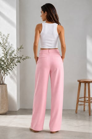 Kadın Beli Cırtlı Rahat Palazzo Pantolon - Toz Pembe
