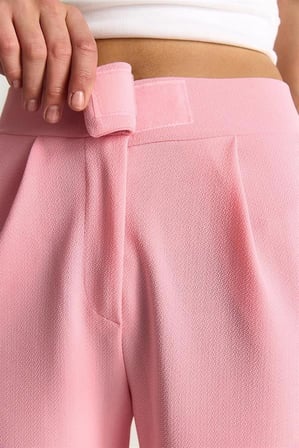 Kadın Beli Cırtlı Rahat Palazzo Pantolon - Toz Pembe