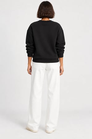 Kadın Fiyonk Nakışlı Kurdele Aksesuarlı Sweatshirt - Üç İplik Şardonlu Sıcak Tutan Üst - Siyah