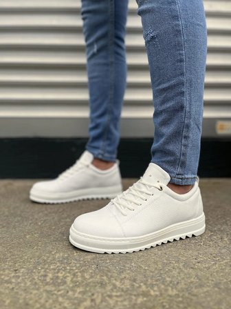 Looc Erkek Bağcıklı Cilt Günlük Spor Klasik Ayakkabı - Beyaz