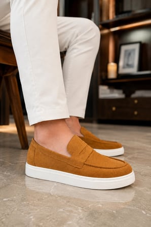 Varex Bağcıksız Süet Erkek Günlük Casual Klasik Ayakkabı - Taba