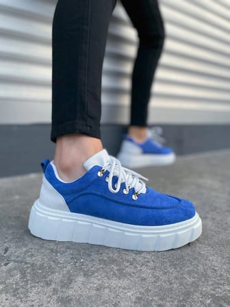 Duolc Bağcıklı Süet Erkek Günlük Rahat Taban Sneaker Ayakkabı - Mavi