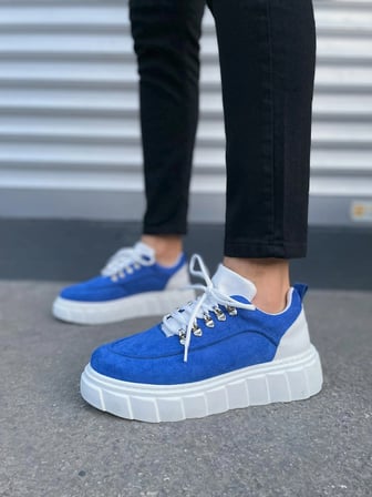 Duolc Bağcıklı Süet Erkek Günlük Rahat Taban Sneaker Ayakkabı - Mavi