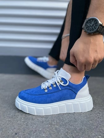 Duolc Bağcıklı Süet Erkek Günlük Rahat Taban Sneaker Ayakkabı - Mavi