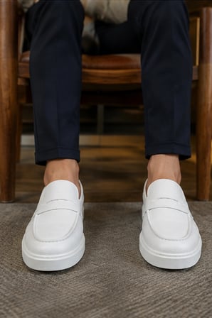 Varex Bağcıksız Cilt Erkek Günlük Casual Klasik Ayakkabı -  Beyaz