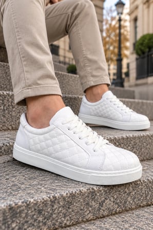 Egitserp Bağcıklı Cilt Kapitone Desenli Erkek Günlük Sneaker Ayakkabı - Beyaz