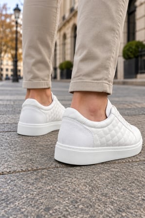 Egitserp Bağcıklı Cilt Kapitone Desenli Erkek Günlük Sneaker Ayakkabı - Beyaz