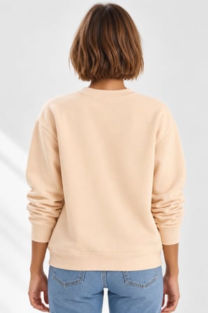 Kadın Fiyonk Nakışlı Kurdele Aksesuarlı Sweatshirt - Üç İplik Şardonlu Sıcak Tutan Üst - Bej