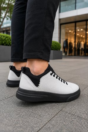 Ont Bağcıklı Keten Dokulu Hafif Taban Erkek Günlük Casual Sneaker Ayakkabı - Beyaz