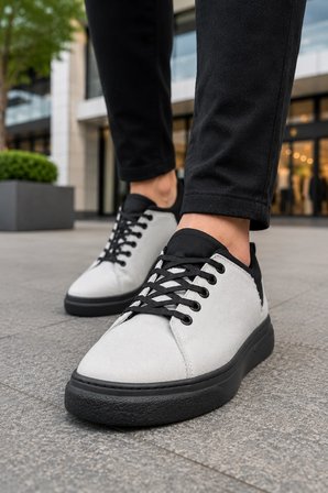 Ont Bağcıklı Keten Dokulu Hafif Taban Erkek Günlük Casual Sneaker Ayakkabı - Beyaz