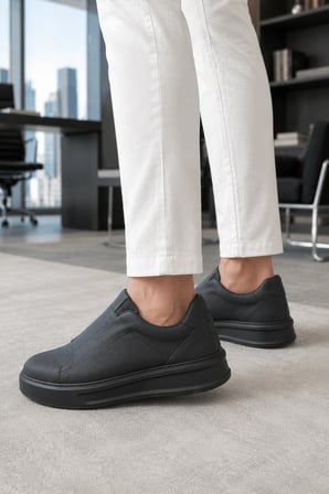 İnfua Bağcıksız Cilt Erkek Günlük Casual Sneaker Ayakkabı – Siyah