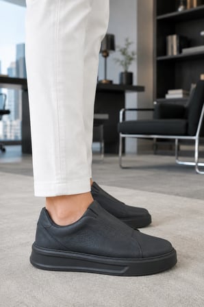 İnfua Bağcıksız Cilt Erkek Günlük Casual Sneaker Ayakkabı – Siyah