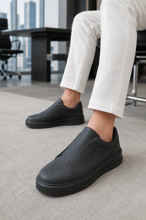 İnfua Bağcıksız Cilt Erkek Günlük Casual Sneaker Ayakkabı – Siyah