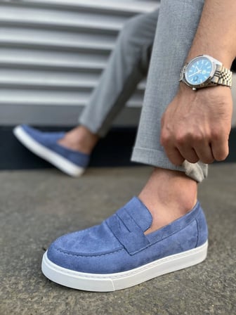 Varex Bağcıksız Süet Erkek Günlük Casual Klasik Ayakkabı - Mavi