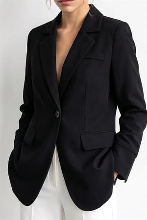 Kadın Astarlı Garni Kol Detaylı Kemerli Blazer Ceket - Kuşaklı Şık Ceket - Siyah