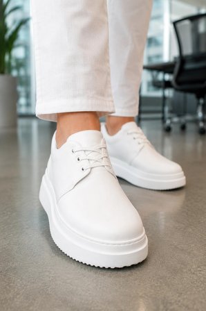 Ornex Erkek Deri Görünümlü Bağcıklı Casual Sneaker Klasik Günlük Ayakkabı - Beyaz