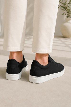 Austin Bağcıklı Cilt Erkek Günlük Sneaker Ayakkabı - Siyah Beyaz Süet