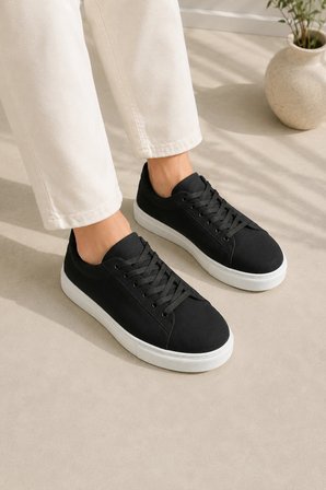 Austin Bağcıklı Cilt Erkek Günlük Sneaker Ayakkabı - Siyah Beyaz Süet