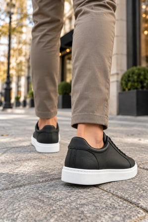 Etile Bağcıklı Cilt Erkek Günlük Sneaker Ayakkabı - Siyah