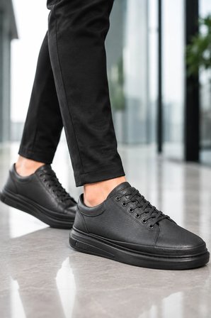 Emirp Cilt Bağcıklı Erkek Sneaker Günlük Ayakkabı - Siyah