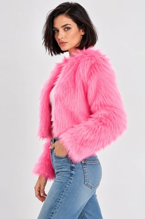 Kadın Suni Kürklü Astarlı Kışlık Mont - Pembe