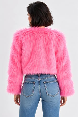 Kadın Suni Kürklü Astarlı Kışlık Mont - Pembe