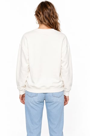 Kadın Parlak Taş Baskılı Salaş Kesim Üç İplik Sweatshirt  - Beyaz