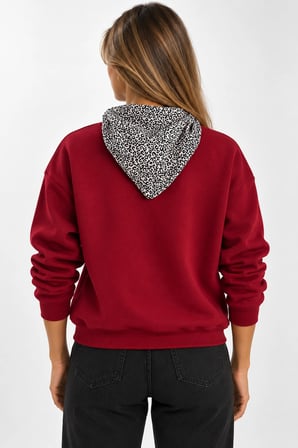 Bisiklet Yaka Nakışlı Kadın Sweatshirt - Üç İplik Şardonlu Oversize Şık Tasarım - Bordo