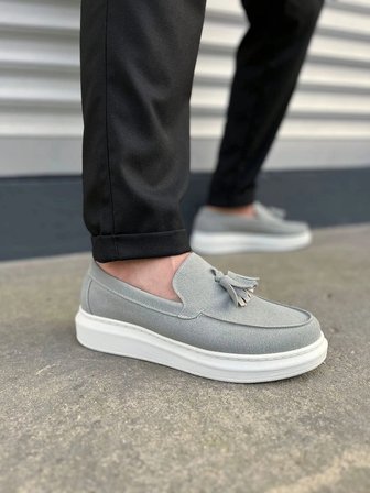 Monaco Bağcıksız Püsküllü Süet Erkek Günlük Spor Klasik Loafer Ayakkabı – Gri