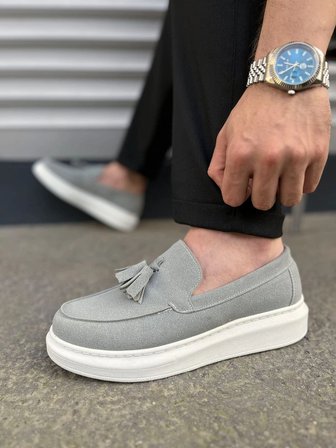 Monaco Bağcıksız Püsküllü Süet Erkek Günlük Spor Klasik Loafer Ayakkabı – Gri
