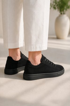 Austin Bağcıklı Cilt Erkek Günlük Sneaker Ayakkabı - Siyah Süet