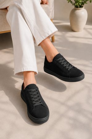 Austin Bağcıklı Cilt Erkek Günlük Sneaker Ayakkabı - Siyah Süet