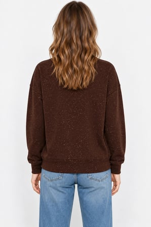 Yaldız Baskılı Zincirli ve Fularlı Kadın Oversize Modal Sweatshirt  - Acı Kahve