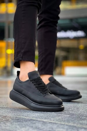Lexa Cilt Deri Erkek Günlük Sneaker Ayakkabı - Siyah Siyah