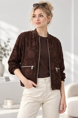 Kadın Fermuarlı Şifon Empirme Oversize Ceket 2913 60286024 - Acı Kahve
