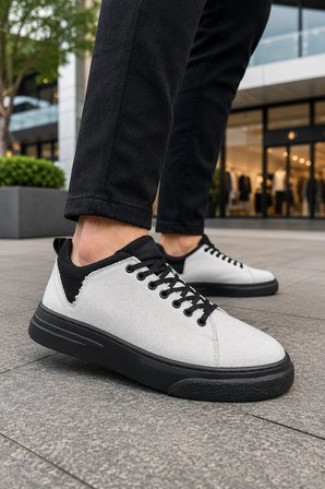 Ont Bağcıklı Keten Dokulu Hafif Taban Erkek Günlük Casual Sneaker Ayakkabı - Beyaz