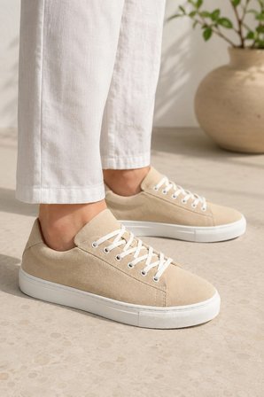 Austin Bağcıklı Cilt Erkek Günlük Sneaker Ayakkabı - Bej