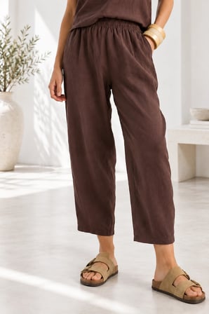 Beli Lastikli Modal Pantolon & Kalın Askılı Bluz Takımı - Acı Kahve