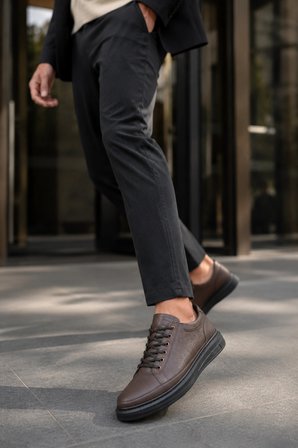 Emirp Cilt Bağcıklı Erkek Sneaker Günlük Ayakkabı - Kahverengi