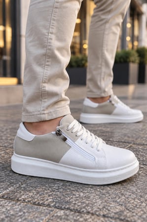 Roirraw Bağcıklı ve Fermuarlı Süet Erkek Günlük Sneaker Ayakkabı - Beyaz Gri