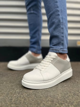 Tsoob Bağcıklı Cilt  Süet Erkek Günlük Rahat Taban Sneaker Ayakkabı - Gri - Beyaz
