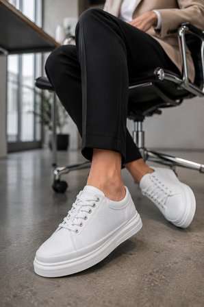 Emirp Cilt Bağcıklı Erkek Sneaker Günlük Ayakkabı - Beyaz